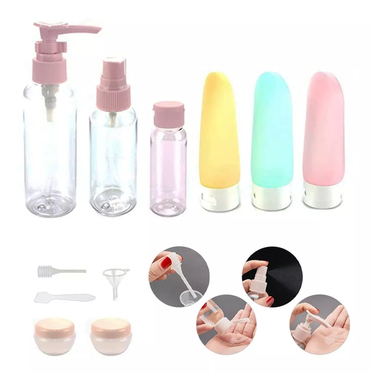 Set 9 de botellas de viaje de silicona