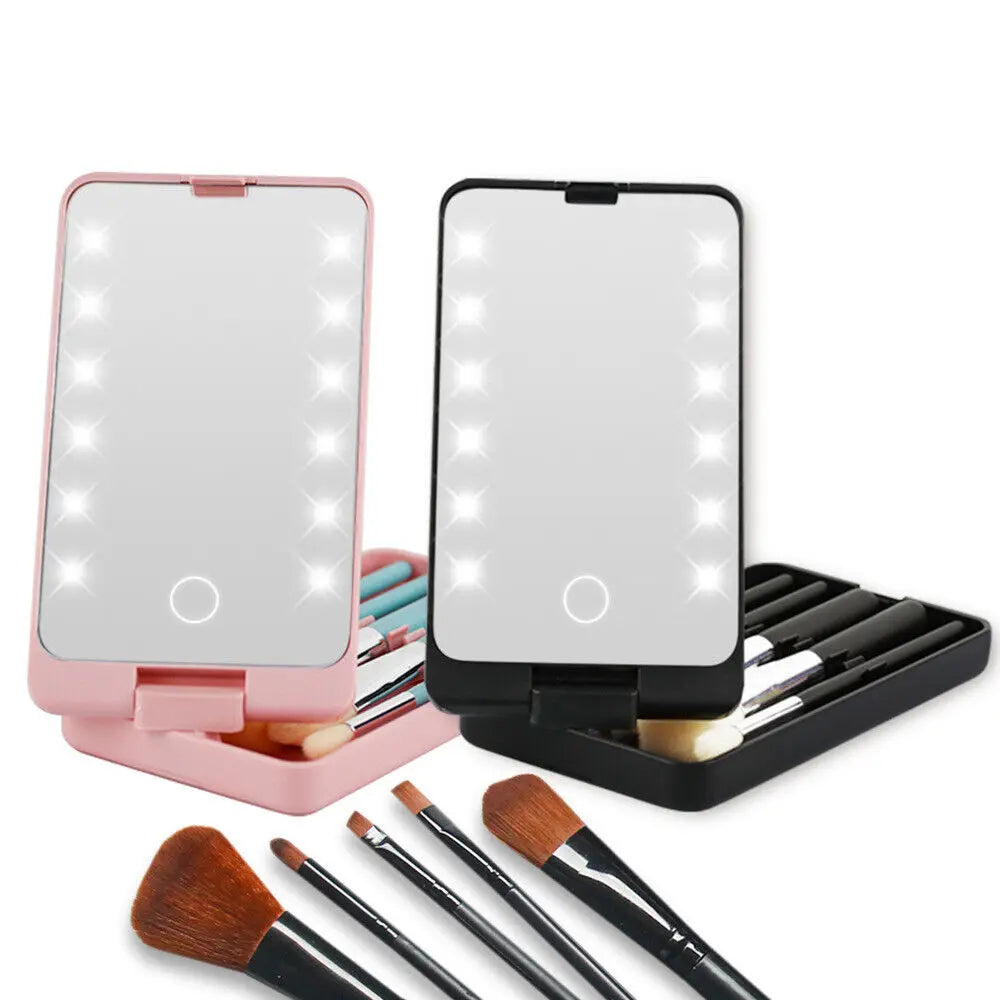 combo cosmetiqueras + espejos luz led Gratis 5 brochas