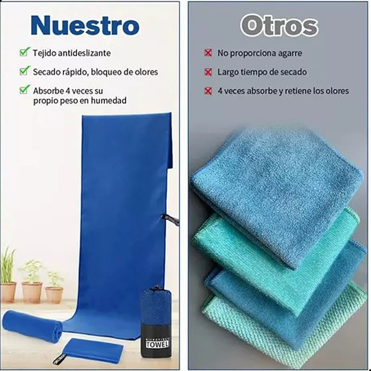 Toallas de microfibra secado rápido, liviana, súper absorbente.