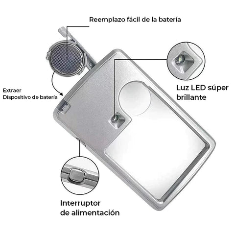 Lupa con luz LED Tipo Tarjeta Para Lectura