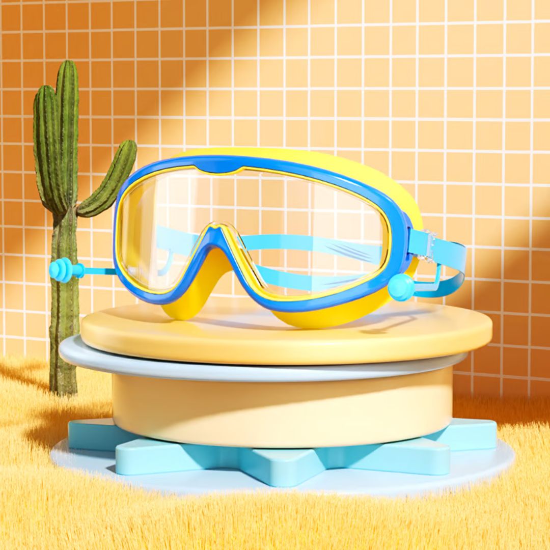 🔥Gafas de natación HD de montura grande impermeables y antivaho para niños + Gorro De Natación⚡