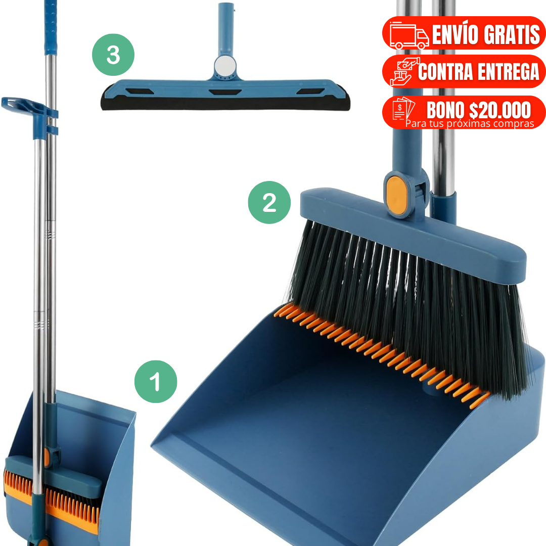 Escoba recogedor plegable y raspador mágico
