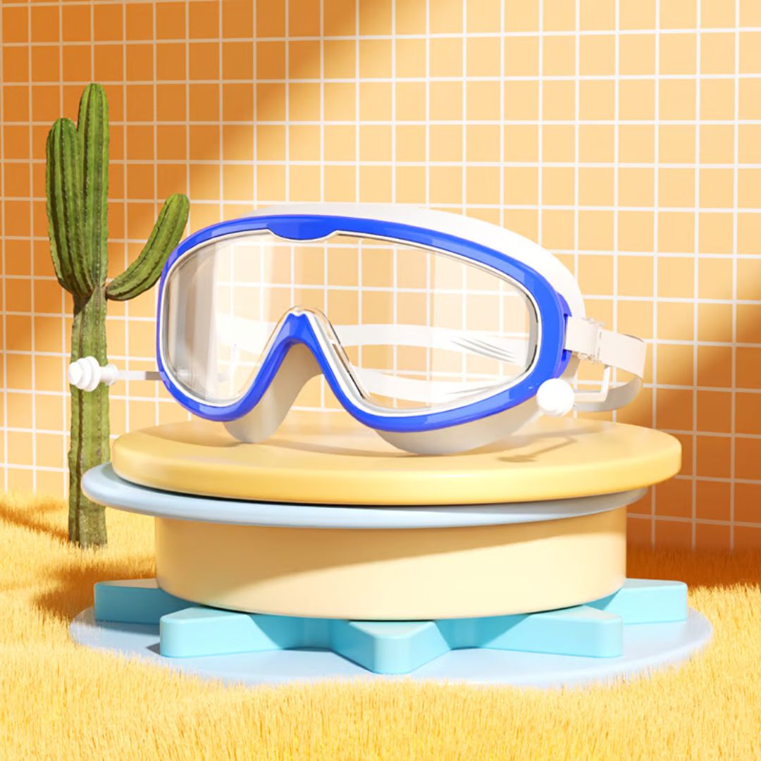 🔥Gafas de natación HD de montura grande impermeables y antivaho para niños + Gorro De Natación⚡