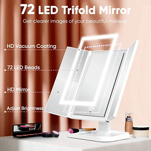 Espejo De Maquillaje LED De Triple NEGRO