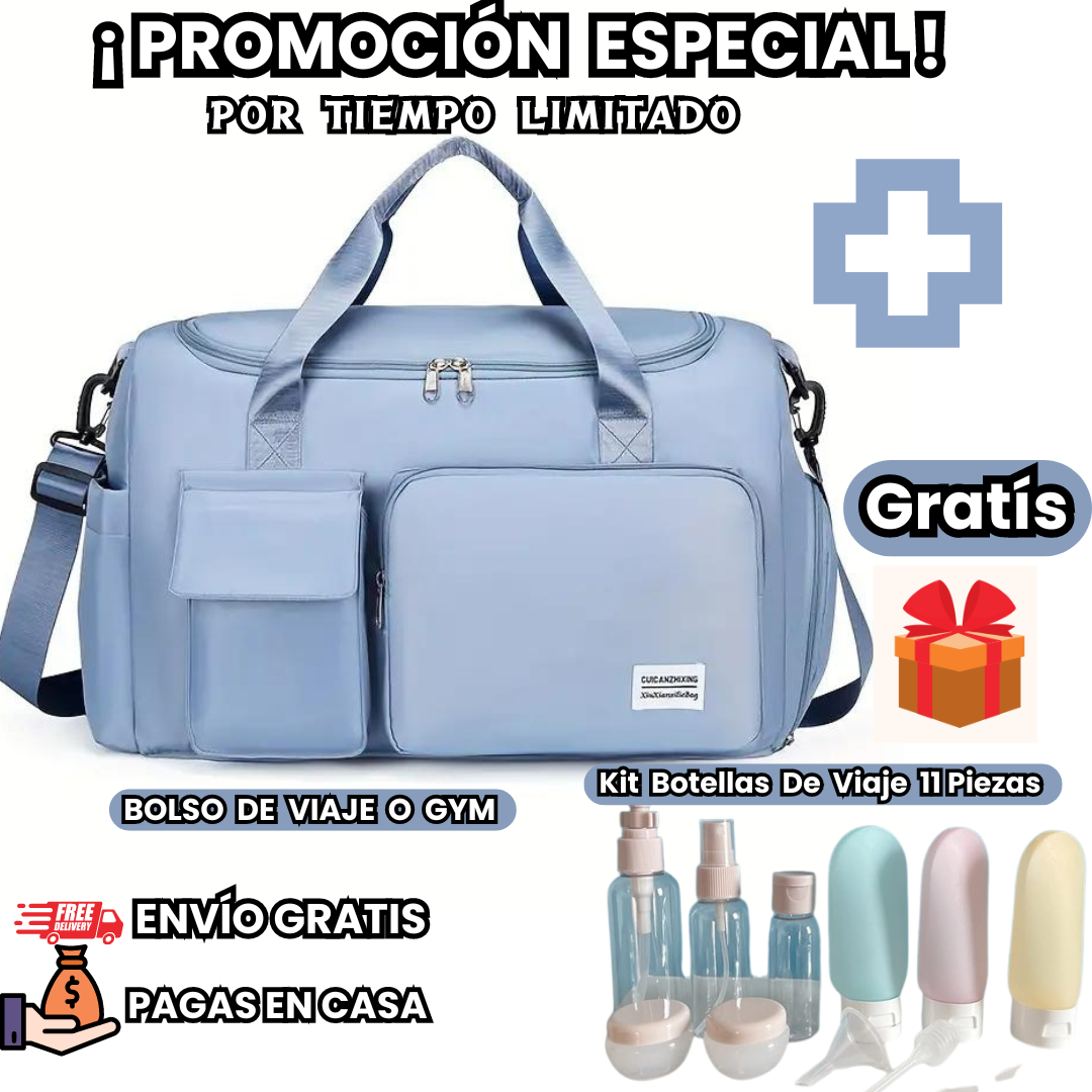 COMBO BOLSO VIAJERO + KIT Botellas De Viaje 11 Piezas