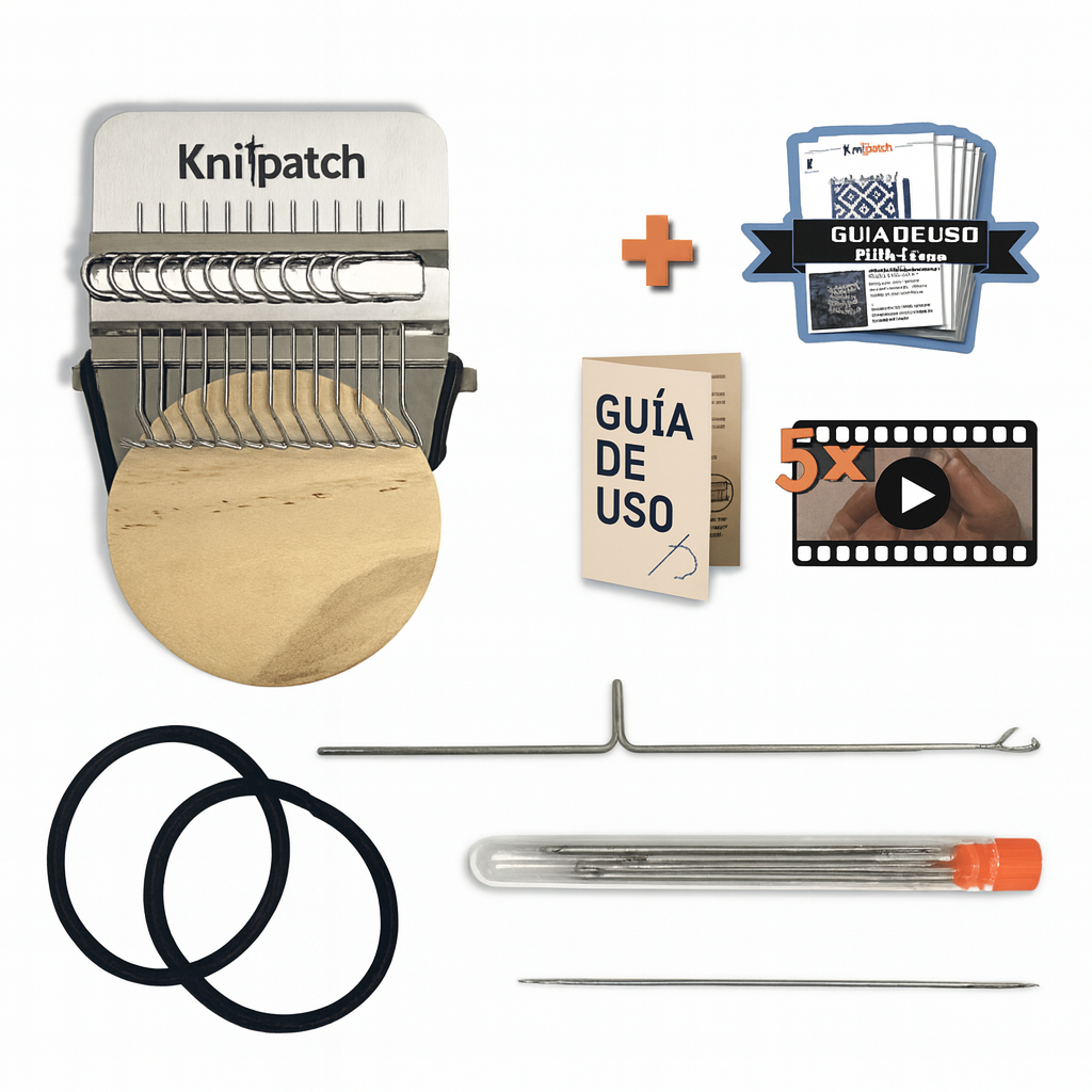 Telar de madera pequeño tipo Speedweve + Accesorios herramienta de reparación de ropa.