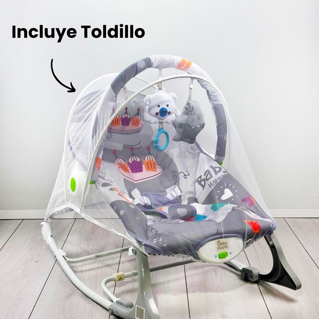 Silla Vibradora Relajante Para Bebé (Incluye Toldillo y Juguetes)