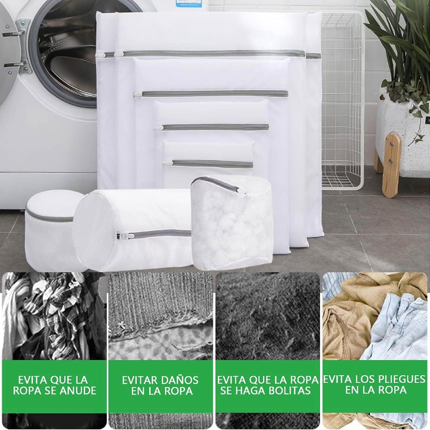 8 Bolsas con Malla para Lavadora