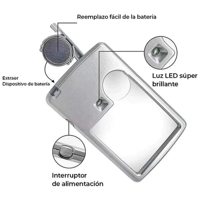 Lupa con luz LED Tipo Tarjeta Para Lectura