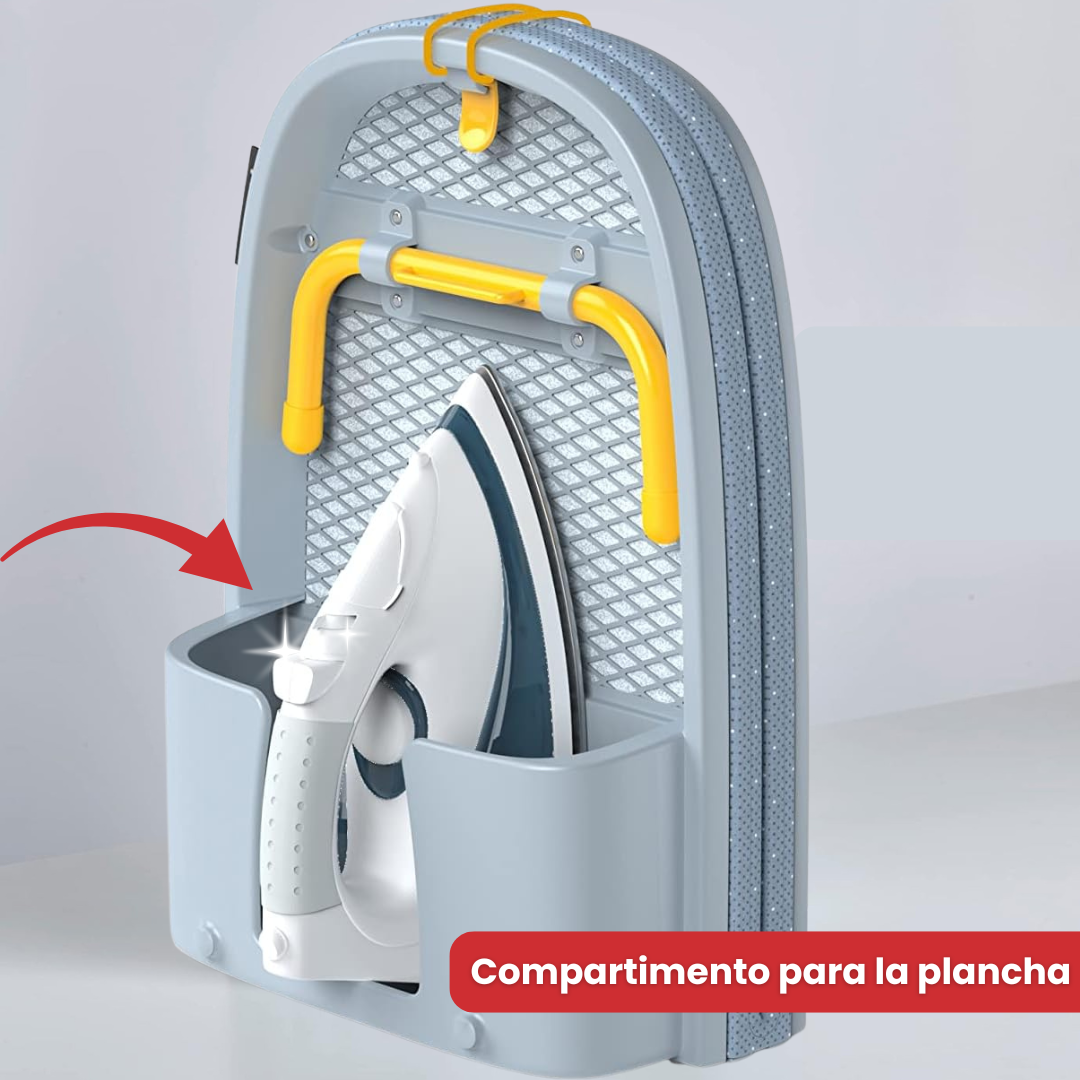 Tabla de planchar plegable con soporte para plancha y montaje en pared, compacta para ahorro de espacio
