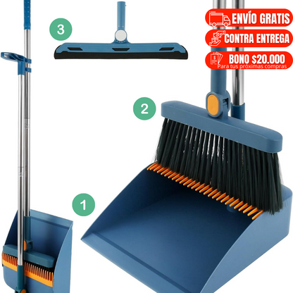 Escoba recogedor plegable y raspador mágico