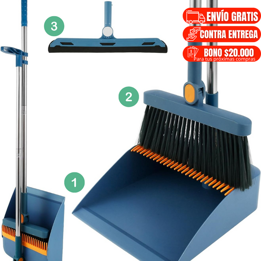 Escoba recogedor plegable y raspador mágico