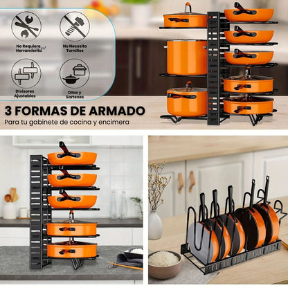 ORGANIZADOR DE 8 NIVELES PARA OLLAS, SARTENES, TAPAS.