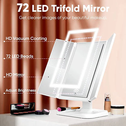 Espejo De Maquillaje LED De Triple NEGRO