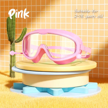 🔥Gafas de natación HD de montura grande impermeables y antivaho para niños + Gorro De Natación⚡