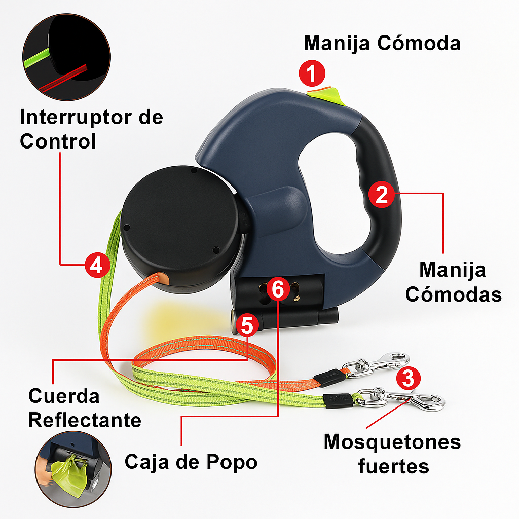 CORREA DOBLE RETRACTIL PARA PERROS