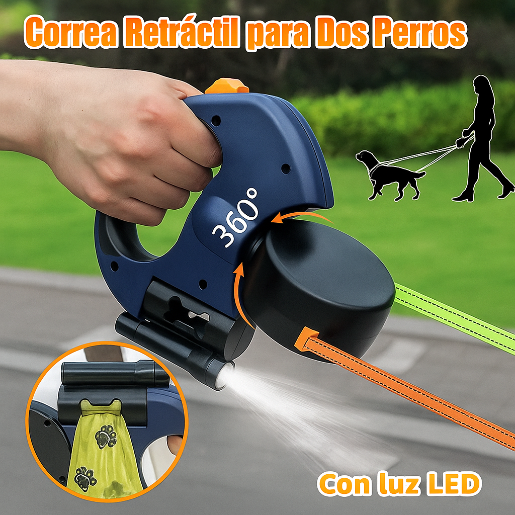 CORREA DOBLE RETRACTIL PARA PERROS