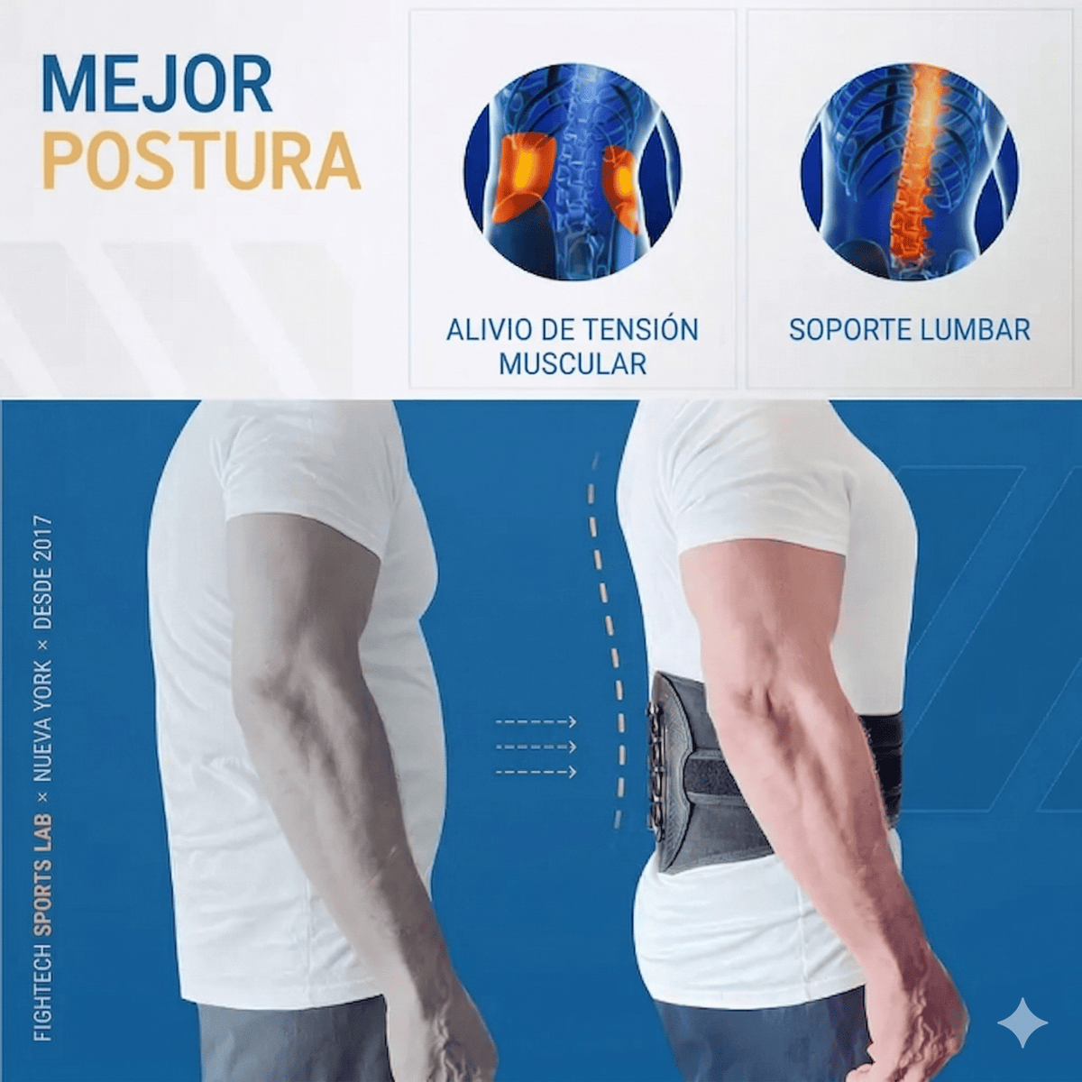 Cinturón lumbar correctiva con sistema de tensión por poleas — soporte para cintura y espalda baja